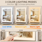 FENNIO Vanity Mirror with Lights - 17"x13" Lighted Makeup Mirror, Makeup Mirror with Lights, Touch Screen with 3-Color Lighting, Dimmable,Desk Mirror with Light for Vanity Tabletop