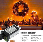 Orange LED Outdoor Halloween Lights, Halloween Decorations, 39 FT 100 LED Mini Lights with 8 Lighting Modes,Connectable String Light Plug in for Garden Patio Party Haunted House Ghost Holiday Decor