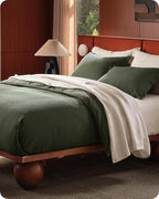 Bedsure Cotton Duvet Cover Set - 100% Cotton Waffle Weave Olive Green Duvet Cover California King Size, GentleSoft™ and Breathable Cal King Bedding Set for All Season, 3 Pieces, 104"x98"