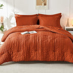 HYMOKEGE Burnt Orange Full Size Comforter Sets Seersucker 7 Pieces, All Season Luxury Bed in a Bag for Bedroom, Bedding Set with Comforters, Sheets, Pillowcases & Shams