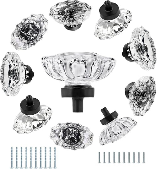 10pcs Glass Cabinet Knobs - Oval Crystal Drawer Pulls, Vintage Clear Knobs for Cabinets, Drawers, Dresser, Cupboard, Wardrobe - Modern