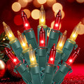 Hopolon Christmas Lights Indoor Outdoor, 2 Pack 13 FT 50 Count Incandescent Mini String Light, Green Wire Christmas Tree Lights Waterproof for Holiday Wedding Valentine's Day Decor, Red and Clear