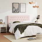 Tufted Upholstered Headboard Full Size, Solid Wood Head Board with Durable Metal Legs, Adjustable Height Bed headboard from 37” to 51” Fabric Headboard in Modern Button Design, Pink