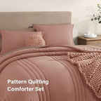 Monbix King Size Comforter Set - 7 Pieces Bed in a Bag King, Clay Pink Bedding Sets with Comforter, All Seasons Down Alternative Comforter Bed Set with Sheets, Pillowcases & Shams
