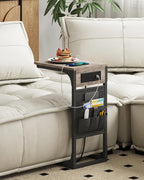 TUTOTAK C Shaped End Table with Charging Station, Side Table for Sofa, Couch Table with Storage Bag, TV Tray Table with 2 USB Ports and Outlets for Living Room, Bedroom TB01BG024