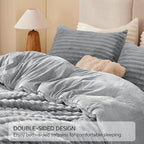 BEDELITE Fleece Full Comforter Set -Super Soft & Warm Fluffy Light Grey Bedding, Luxury Fuzzy Heavy Bed Set for Winter with 2 Pillow Cases