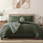 Monbix Twin XL Size Comforter Set - Extra Long 5 Pieces Dorm Bedding Sets, Quilting Design Fluffy Bed in a Bag Twin XL with Sheets, Pillowcase & Sham(Olive Green)