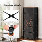 Crestlive Products Vertical Dresser Storage Tower - Sturdy Steel Frame, Wood Top, Easy Pull Fabric Bins - Organizer Unit for Bedroom, Hallway, Entryway, Closets - 5 Drawers(Rustic Brown)