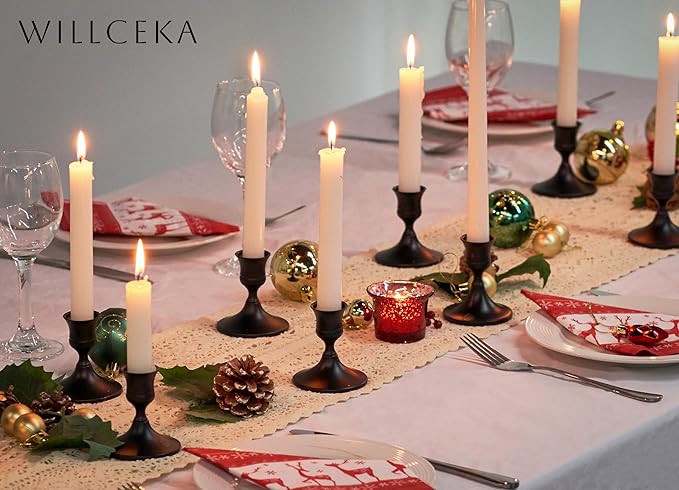 Black Taper Candle Holder, Candlestick Holders, Vintage Metal for Table Centerpieces Wedding Decor (Matte Black, 2 Pcs)