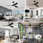 reiga 52 Inch Black Modern Ceiling Fans with Lights and Remote Control, Smart WiFi 3 Blades Quiet DC Motor for Living Room Bedroom Patio Garage, ETL Listed