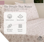 Linen Home 100% Cotton Printed Percale Sheets Queen Size, Deep Pocket, 4 Pieces Set - 1 Flat, 1 Deep Pocket Fitted Sheet and 2 Pillowcases, Crisp Cool and Strong Bed Linen, Mauve Botanical Floral