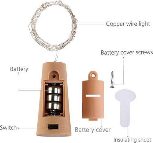 12 Pack 20 LED Wine Bottle Cork Lights, Fairy Mini String Lights Copper Wire, Battery Operated Starry Lights for DIY, Christmas, Halloween, Wedding, Party, Indoor&Outdoor (12 Pack, Multi White)