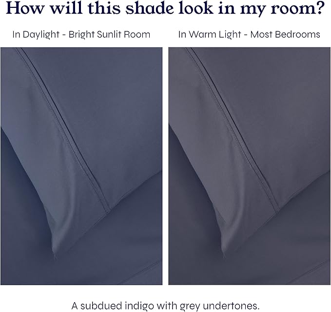 California Design Den King Bed Sheets Set - Soft 400 Thread Count Sateen, Natural 100% Cotton Sheets, Deep Pockets with All-Around Elastic, Cool & Durable Bedding Set - Indigo Dusty Blue