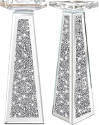 Wocred 2 Piece Candlestick Holders for Holding Pillar Candles, Crystal Crushed Diamond Candle Holders Set Decor for Dinning Room, Silver Glass Votive Candle Holders for Table Centerpiece(12”)