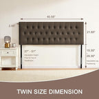 Tufted Upholstered Headboard Twin Size, Solid Wood Head Board with Durable Metal Legs, Adjustable Height Bed headboard from 37” to 51” Fabric Headboard in Modern Button Design, Chocolate