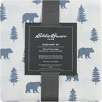 Eddie Bauer - Flannel Sheets King Size, Anti-Pilling & Wrinkle Resistant Cotton, Touchably Soft for All-Season Comfort - Bed Sheets with Matching Pillowcases & Fitted Sheet (Bears and Trees Blue)