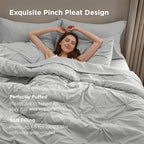 Bedsure California King Comforter Set - Bed in a Bag Cal King Bedding Set 7 PCS, GentleSoft™ Pintuck Bed Set Gift for Family, Pinch Pleat Light Grey Comforter with Sheets, Pillowcases & Shams