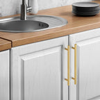 JOY DECOR 10 Pack Cabinet Handles, Gold Cabinet Pulls, 7-1/2 in Hole Center Kitchen Cabinet Handles, Stainless Steel T Bar Handles for Dresser Drawers