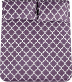 Mejoroom Full Bed Sheet Set - Super Soft Brushed Microfiber 1800 Thread Count Full Sheets with 16 inch Deep Pocket - Wrinkle Free - 4 Piece(Purple Quatrefoil with White Pattern)