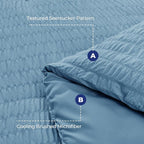 HYMOKEGE Mineral Blue California King Comforter Set Seersucker 7 Pieces, All Season Luxury Bed in a Bag for Bedroom, Bedding Set with Comforter, Sheets, Pillowcases & Shams