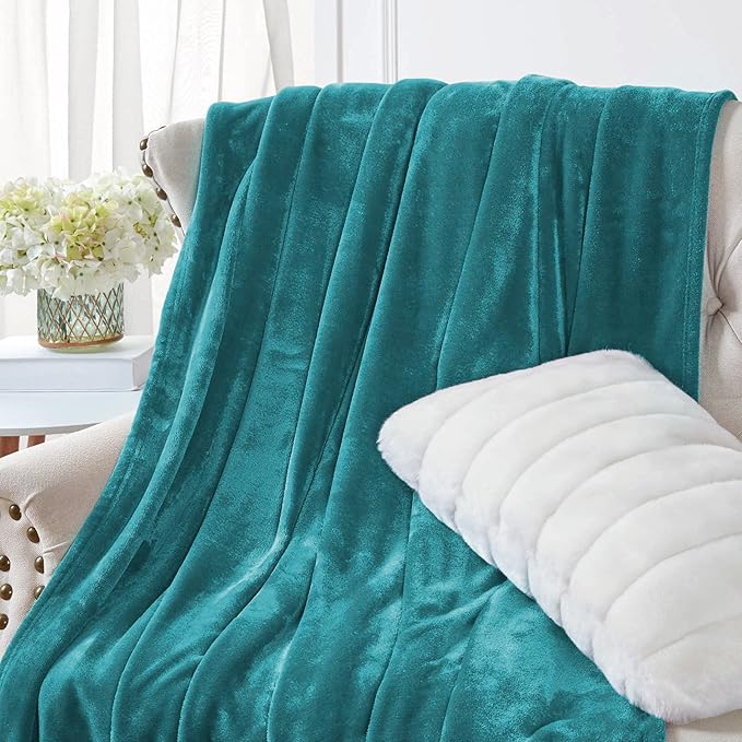 Walensee Fleece Blanket Plush Throw Fuzzy Lightweight (Queen Size 90x90 Teal) Super Soft Microfiber Flannel Blankets for Couch, Bed, Sofa Ultra Luxurious Warm and Cozy for All Seasons