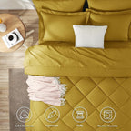 CozyLux Queen Comforter Set Mustard Yellow - Bed in a Bag Queen Size 7 Pieces, Luxury Soft Bed Set for All Seasons, Bedding Set with Down Alternative Comforter, Sheets, Pillowcases & Shams