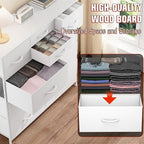 10 Drawer Dresser, Chest of Drawers for Bedroom, PU Dresser with Side Pockets, Hooks, Wooden Top and Sturdy Metal Frame for Living Room, Closet, Hallway (White)