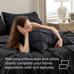 Bedsure California King Comforter Set Black - Bed in a Bag Cal King Bedding Set 7 Pieces, GentleSoft™ Pintuck Bed Set Gift for Family, Pinch Pleat Black Comforter with Sheets, Pillowcases & Shams