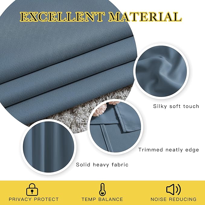 NICETOWN Room Darkening Window Curtains 90 inch Length - Thermal Insulated Grommet Light Blocking Solid Curtain Drapes for Bedroom/Living Room (Smoky Blue, Set of 2, 66" Wide Per Panel)