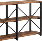 IRONCK Rustic Entryway Console Table, Long Hallway Table 47 in 3-Tier, TV Stand Entertainment Center Media Stand for Living Room, Industrial Style, Vintage Brown