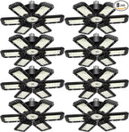 8 Pack LED Garage Light, 200W 20000LM 6500K LED Shop Lights, Garage Lights Ceiling Led with 6+1 Deformable Panels, Screw in E26/E27 Socket Bulb for Warehouse, Workshop, Basement, Barn Lighting