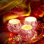 Rtteri 24 Set Votive Candle Holders Wedding Centerpiece Table Decorations Speckled Mercury Glass Votive Candle Holders with Tea Lights Birthday Party Decorations for Home (Pink)