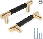 Knurled Cabinet Pulls 2 Pack, 4 Inch Long Cabinet Handles Metal Door Pulls, Kitchen Drawer Pull Knurled Dresser Handles - 3" Hole to Hole, Black & Gold