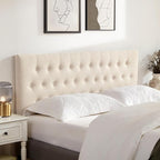 Tufted Upholstered Headboard Twin Size, Solid Wood Head Board with Durable Metal Legs, Adjustable Height Twin XL headboard from 37” to 51” Fabric Headboard in Modern Button Design, Beige