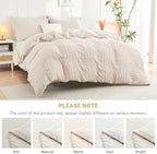 HYMOKEGE Beige Oversized Queen Comforter Set Seersucker 7 Pieces, All Season Luxury Bed in a Bag for Bedroom, Bedding Set with Comforter, Sheets, Pillowcases & Shams