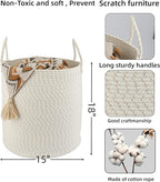Cotton Rope Laundry Basket Hamper for Clothes Woven Storage Basket for Living Room Bedroom Boho Tall Rope Baskets for Blanket Toys Pillow Towels Baby Nursery Hamper Bin striped