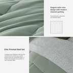 Monbix King Size Comforter Set - 7 Pieces Bed in a Bag King, Sage Green Track Stitching Bedding Sets, All Seasons Down Alternative Bed Set with Sheets, Pillowcases & Shams