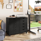 DEVAISE Mobile File Cabinet, 5-Drawer Wood Dresser Chest with Door, Printer Stand for Home Office, Black
