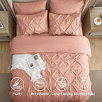 Bedsure Full Comforter Set Dusty Pink - Bed in a Bag Full Size Bedding Set 7 Pieces, GentleSoft™ Pintuck Bed Set Gift for Family, Pinch Pleat All Season Comforter with Sheets, Pillowcases & Shams