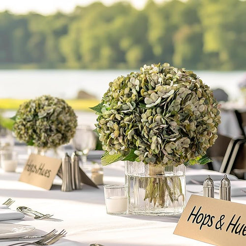 10PCS Fake Hydrangea Artificial Flowers Hydrangea Bouquet for Home Wedding Bridal Bouquet Office Party Table Centerpiece DIY Floral Decor (Autumn Green)