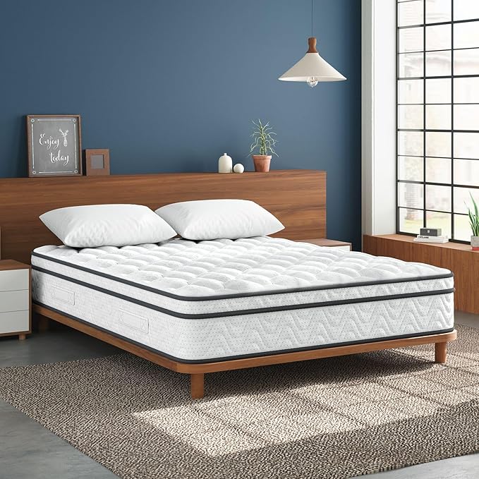 Vesgantti King Mattress 12 Inch, Fiberglass-Free | Cool Sleep Hybrid Mattress in a Box - Memory Foam & Pocket Springs, Ergonomic Design, Pressure Relief, Medium Firm Feel, 76"×80"×12"