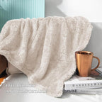Exclusivo Mezcla Plush Fuzzy Fleece Throw Blanket Extra Large, Super Soft, Fluffy and Warm Blankets for Couch, Bed, Suitable for All Seasons (50x70 Inches, Beige)