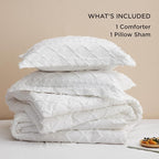 Bedsure Twin XL Comforter Set - White Comforter, Boho Tufted Shabby Chic Bedding for Kids, 2 Pieces Vintage Farmhouse Bed Set for All Seasons, Fluffy Soft Bedding with 1 Pillow Sham