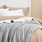 Bedsure GentleSoft Sherpa Fleece Blankets King Size for Bed - Thick and Warm, Soft Fuzzy Plush King Blanket for Winter, Light Grey, 108x90 Inches