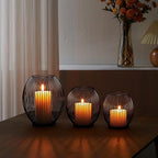 OLEEK Small Outdoor Candle Holders for Patio - Pillar Candle Holder - Black Wire Candle Holder for Table Centerpiece - Iron Lantern Decorative Candles - Farmhouse Decor Fireplace Metal Candle Holders