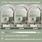 20x30 Inch Arched LED Bathroom Mirror with Lights, Adjustable 3000K/4500K/6000K, Wall Mounted Black Frame Lighted Bathroom Vanity Mirror, Anti-Fog, Dimmable, Memory Function