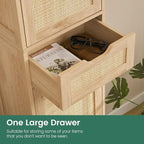Iwell Tall Narrow Storage Cabinet with Doors, Rattan Cabinet with Adjustable Shelves, Freestanding Linen Storage for Living Room, Entryway, Kitchen, Bathroom, Natural