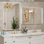 LOAAO 24x36 Inch White Metal Framed Bathroom Mirror for Wall, White Bathroom Vanity Mirror Farmhouse, Large Rounded Rectangle Mirror, Anti-Rust, Hangs Horizontally or Vertically