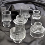 Clear Candlestick Holders 12PCS Ribbed Glass Taper Candle Holders for Tealight Stick Candles Table Centerpieces Thanksgiving Christmas Indoor and Outdoor Decorations
