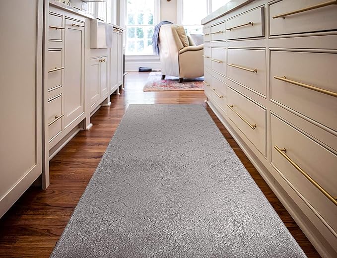Custom Cut Non-Slip Runner Rug – 31" by 8 ft – Gripping Rubber Back – Cloud Grey – Perfect for Wide Hallways
